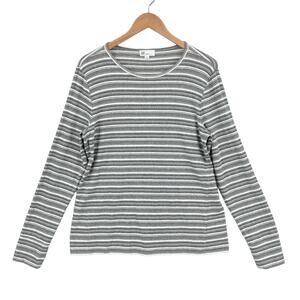 Gap Feather Tee Women XL Gray Knit Metallic Striped Long Sleeve Stretch Pullover